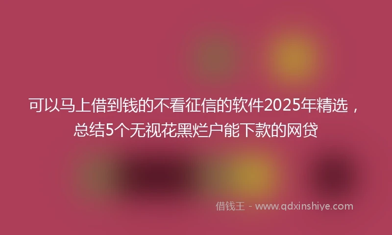 可以马上借到钱的不看征信的软件2025年精选，总结5个无视花黑烂户能下款的网贷