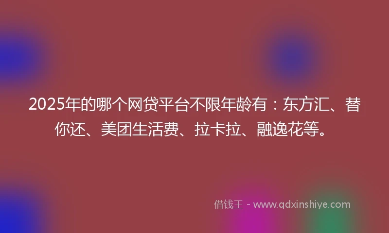 2025年的哪个网贷平台不限年龄有：东方汇、替你还、美团生活费、拉卡拉、融逸花等。