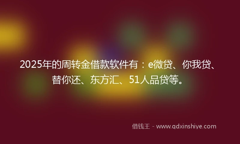 2025年的周转金借款软件有：e微贷、你我贷、替你还、东方汇、51人品贷等。