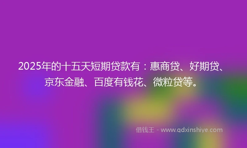 2025年的十五天短期贷款有：惠商贷、好期贷、京东金融、百度有钱花、微粒贷等。