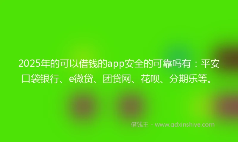 2025年的可以借钱的app安全的可靠吗有：平安口袋银行、e微贷、团贷网、花呗、分期乐等。
