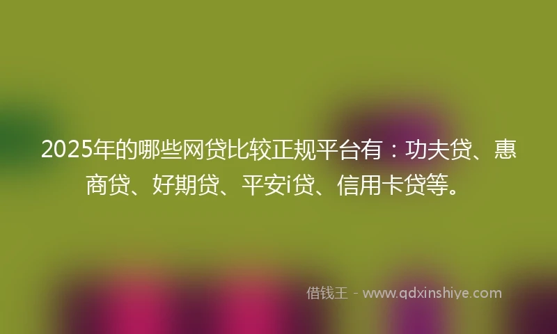 2025年的哪些网贷比较正规平台有：功夫贷、惠商贷、好期贷、平安i贷、信用卡贷等。