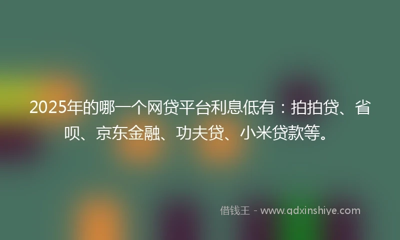 2025年的哪一个网贷平台利息低有：拍拍贷、省呗、京东金融、功夫贷、小米贷款等。