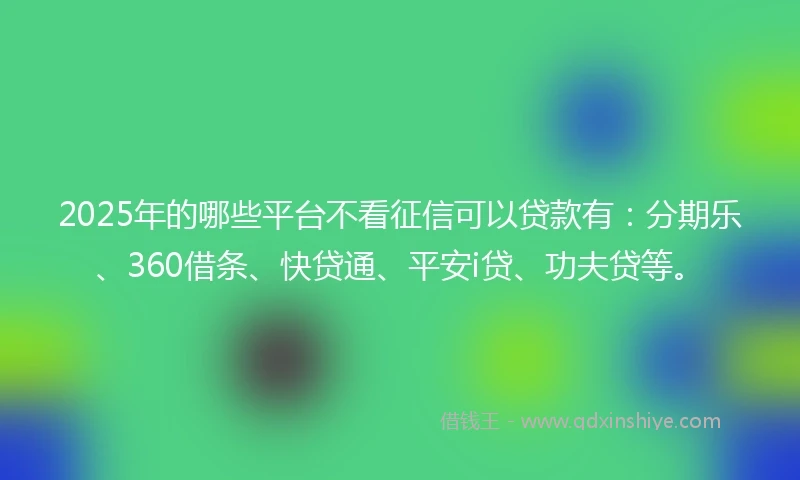 2025年的哪些平台不看征信可以贷款有：分期乐、360借条、快贷通、平安i贷、功夫贷等。