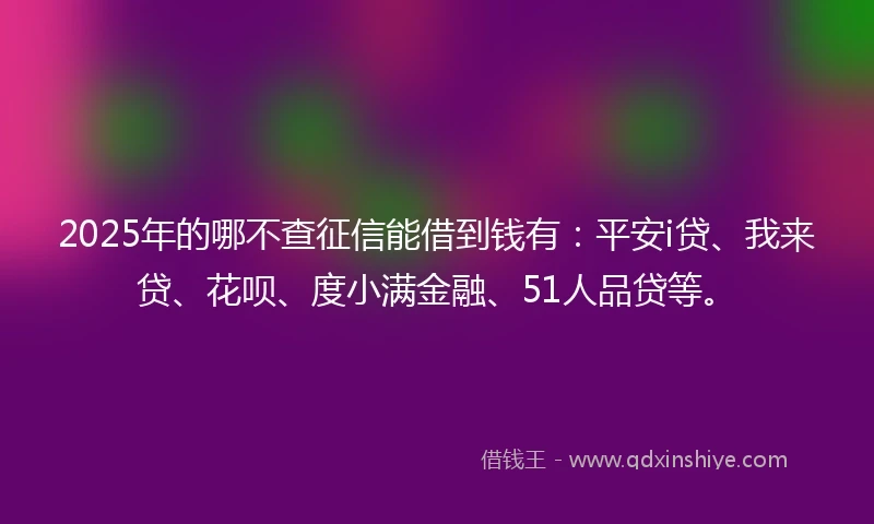2025年的哪不查征信能借到钱有：平安i贷、我来贷、花呗、度小满金融、51人品贷等。