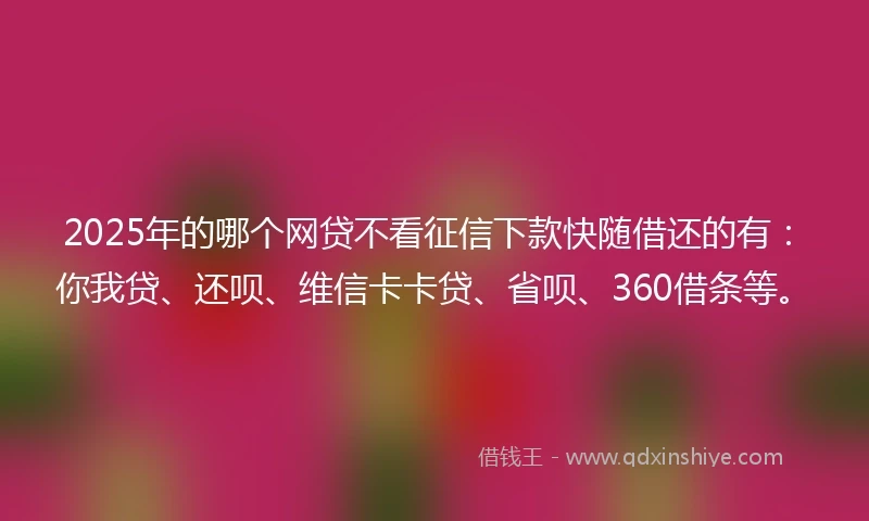 2025年的哪个网贷不看征信下款快随借还的有：你我贷、还呗、维信卡卡贷、省呗、360借条等。