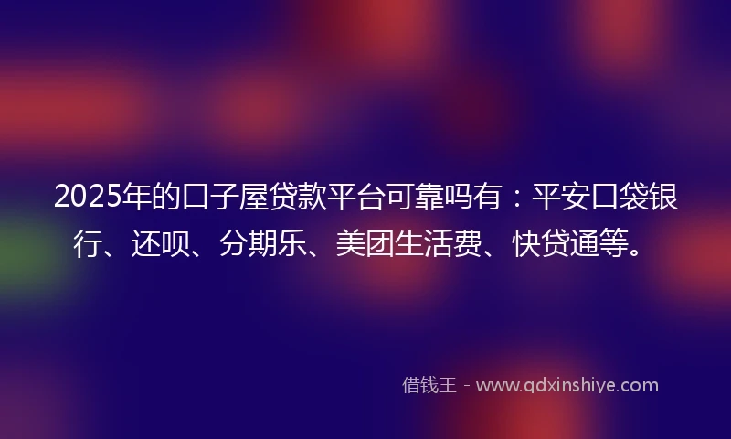 2025年的口子屋贷款平台可靠吗有：平安口袋银行、还呗、分期乐、美团生活费、快贷通等。