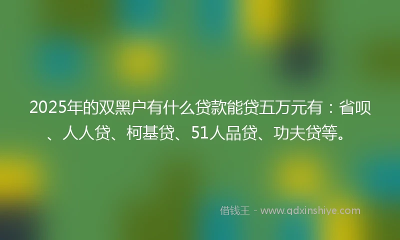 2025年的双黑户有什么贷款能贷五万元有：省呗、人人贷、柯基贷、51人品贷、功夫贷等。