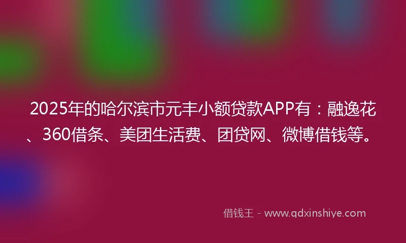 2025年的哈尔滨市元丰小额贷款APP有：融逸花、360借条、美团生活费、团贷网、微博借钱等。