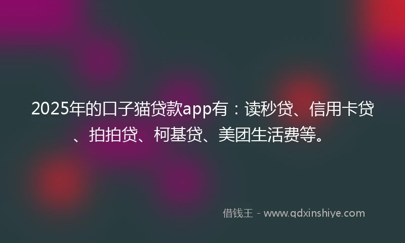 2025年的口子猫贷款app有：读秒贷、信用卡贷、拍拍贷、柯基贷、美团生活费等。