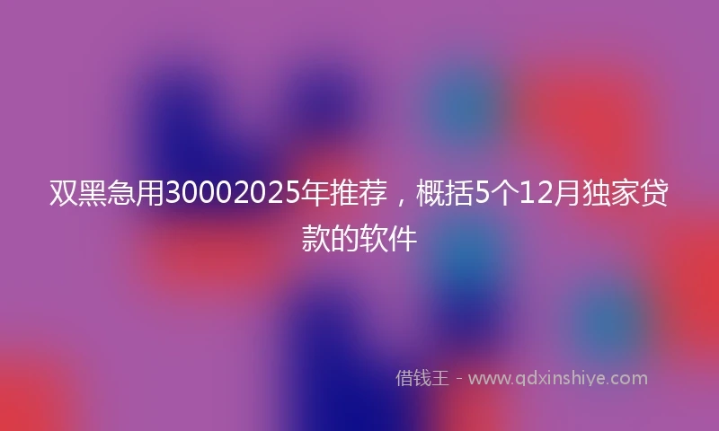 双黑急用30002025年推荐，概括5个12月独家贷款的软件