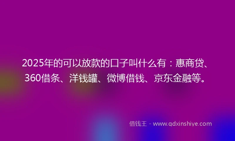 2025年的可以放款的口子叫什么有：惠商贷、360借条、洋钱罐、微博借钱、京东金融等。
