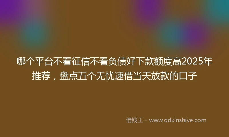 哪个平台不看征信不看负债好下款额度高2025年推荐，盘点五个无忧速借当天放款的口子