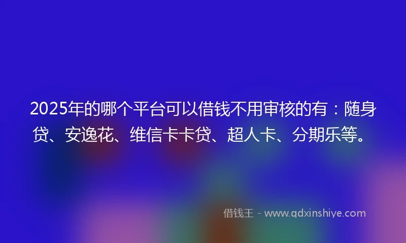 2025年的哪个平台可以借钱不用审核的有：随身贷、安逸花、维信卡卡贷、超人卡、分期乐等。