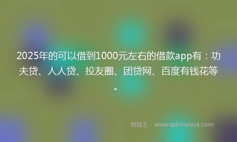 2025年的可以借到1000元左右的借款app有：功夫贷、人人贷、投友圈、团贷网、百度有钱花等。