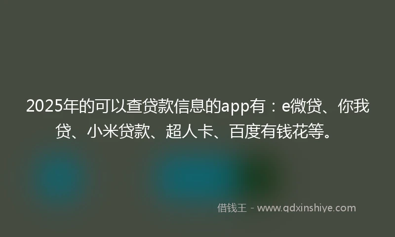 2025年的可以查贷款信息的app有：e微贷、你我贷、小米贷款、超人卡、百度有钱花等。