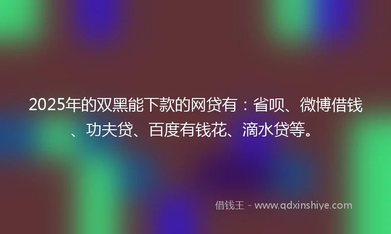 2025年的双黑能下款的网贷有：省呗、微博借钱、功夫贷、百度有钱花、滴水贷等。