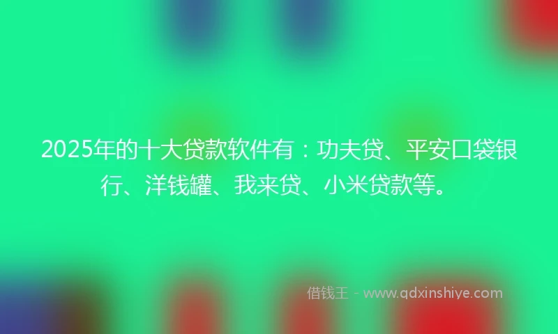 2025年的十大贷款软件有：功夫贷、平安口袋银行、洋钱罐、我来贷、小米贷款等。