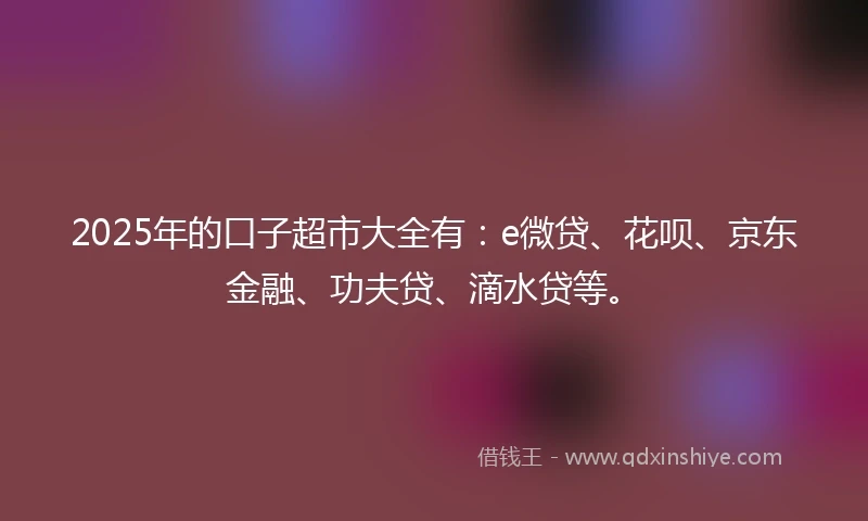 2025年的口子超市大全有：e微贷、花呗、京东金融、功夫贷、滴水贷等。