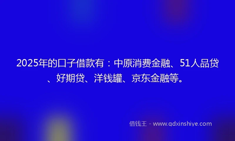 2025年的口子借款有：中原消费金融、51人品贷、好期贷、洋钱罐、京东金融等。