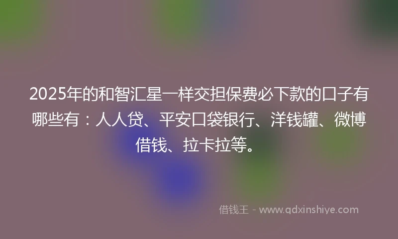 2025年的和智汇星一样交担保费必下款的口子有哪些有：人人贷、平安口袋银行、洋钱罐、微博借钱、拉卡拉等。