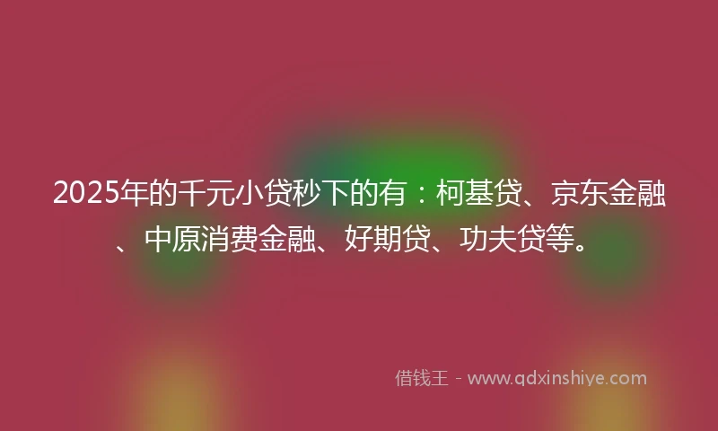 2025年的千元小贷秒下的有：柯基贷、京东金融、中原消费金融、好期贷、功夫贷等。