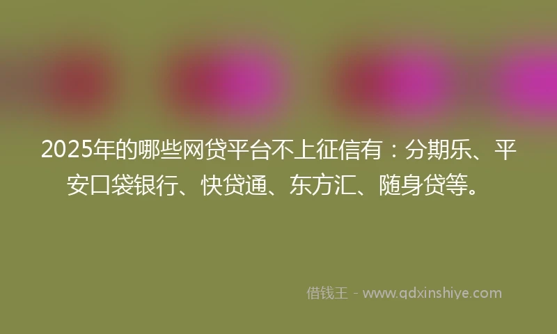 2025年的哪些网贷平台不上征信有：分期乐、平安口袋银行、快贷通、东方汇、随身贷等。