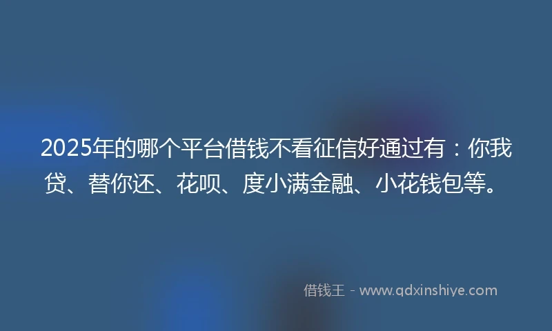 2025年的哪个平台借钱不看征信好通过有：你我贷、替你还、花呗、度小满金融、小花钱包等。