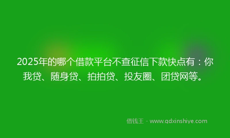 2025年的哪个借款平台不查征信下款快点有：你我贷、随身贷、拍拍贷、投友圈、团贷网等。