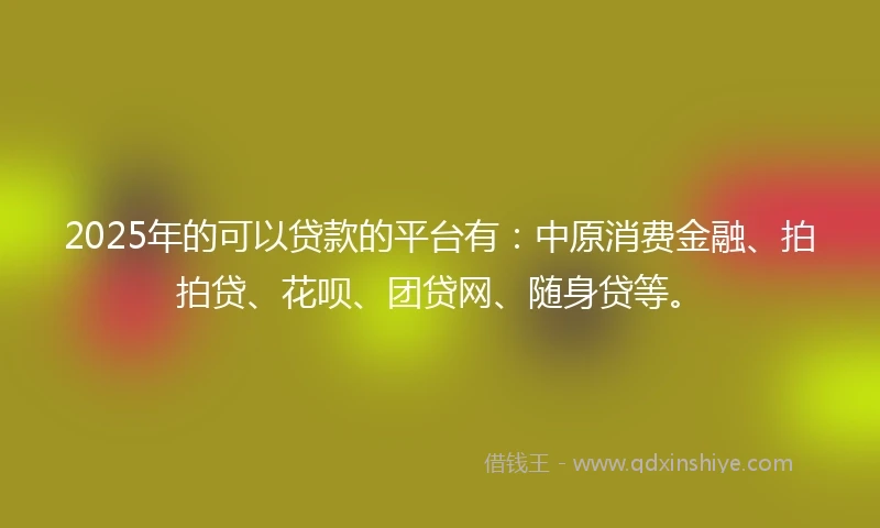 2025年的可以贷款的平台有:中原消费金融、拍拍贷、花呗、团贷网、随身贷等。