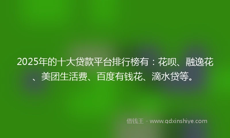 2025年的十大贷款平台排行榜有：花呗、融逸花、美团生活费、百度有钱花、滴水贷等。
