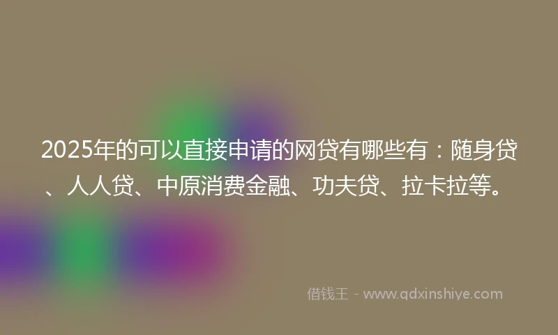 2025年的可以直接申请的网贷有哪些有：随身贷、人人贷、中原消费金融、功夫贷、拉卡拉等。