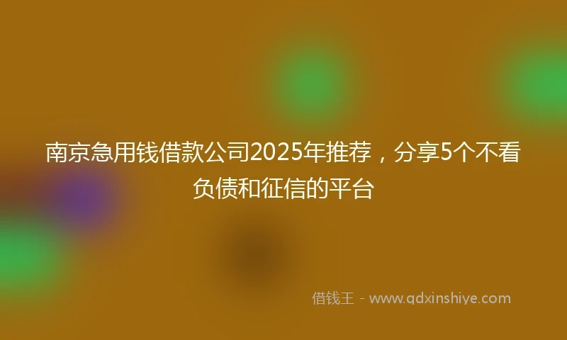 南京急用钱借款公司2025年推荐，分享5个不看负债和征信的平台