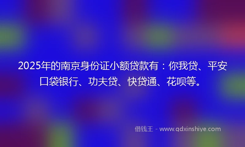 2025年的南京身份证小额贷款有：你我贷、平安口袋银行、功夫贷、快贷通、花呗等。