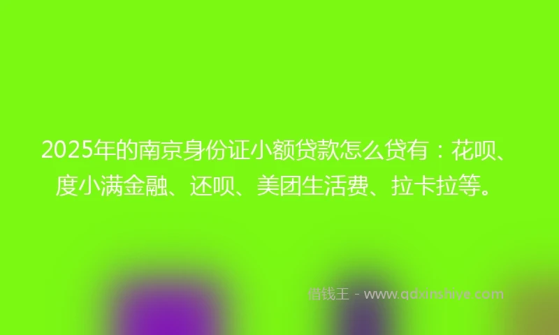 2025年的南京身份证小额贷款怎么贷有：花呗、度小满金融、还呗、美团生活费、拉卡拉等。