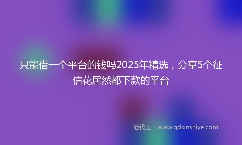只能借一个平台的钱吗2025年精选，分享5个征信花居然都下款的平台