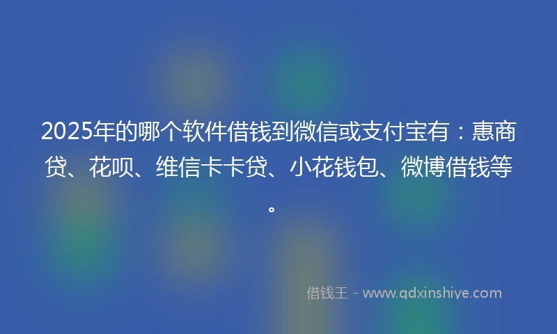 2025年的哪个软件借钱到微信或支付宝有：惠商贷、花呗、维信卡卡贷、小花钱包、微博借钱等。