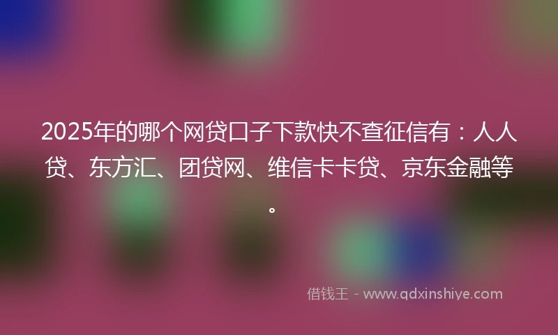 2025年的哪个网贷口子下款快不查征信有：人人贷、东方汇、团贷网、维信卡卡贷、京东金融等。