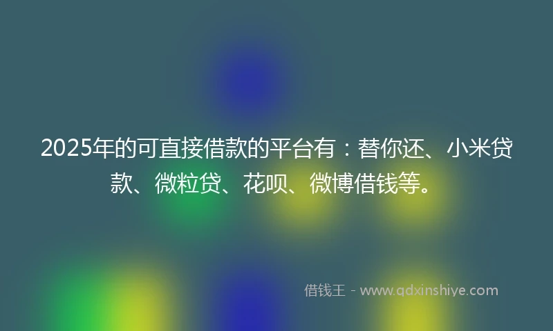 2025年的可直接借款的平台有:替你还、小米贷款、微粒贷、花呗、微博借钱等。