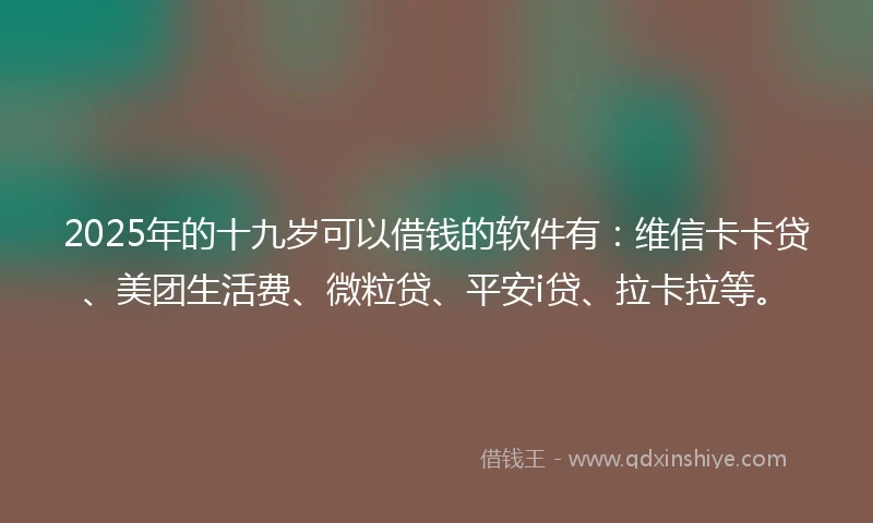 2025年的十九岁可以借钱的软件有：维信卡卡贷、美团生活费、微粒贷、平安i贷、拉卡拉等。
