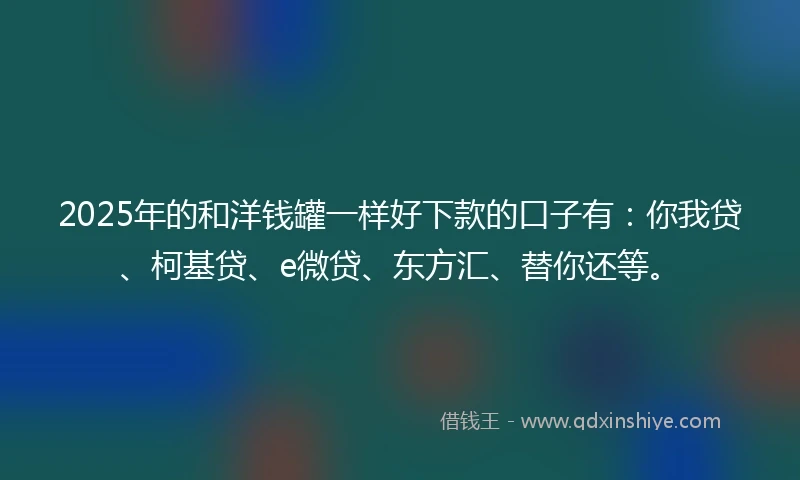 2025年的和洋钱罐一样好下款的口子有：你我贷、柯基贷、e微贷、东方汇、替你还等。