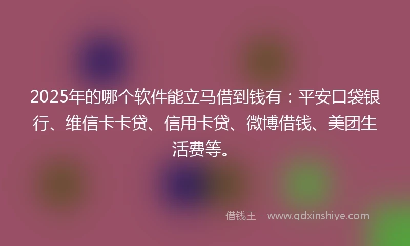 2025年的哪个软件能立马借到钱有：平安口袋银行、维信卡卡贷、信用卡贷、微博借钱、美团生活费等。