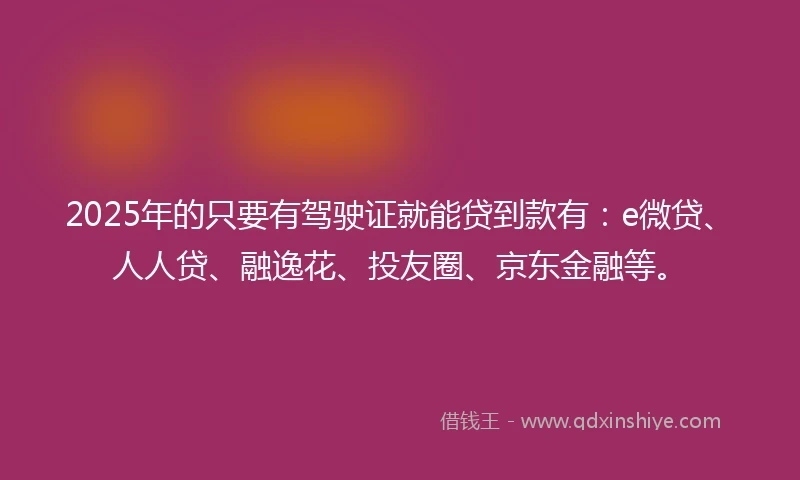 2025年的只要有驾驶证就能贷到款有：e微贷、人人贷、融逸花、投友圈、京东金融等。