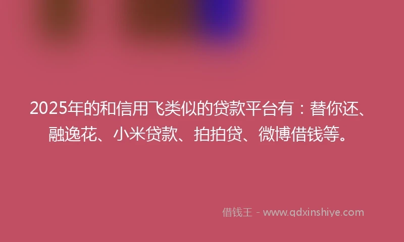 2025年的和信用飞类似的贷款平台有：替你还、融逸花、小米贷款、拍拍贷、微博借钱等。