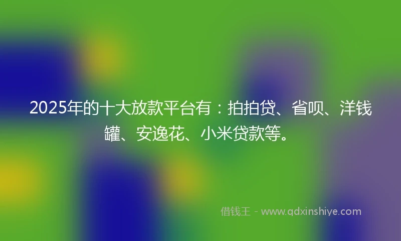 2025年的十大放款平台有：拍拍贷、省呗、洋钱罐、安逸花、小米贷款等。