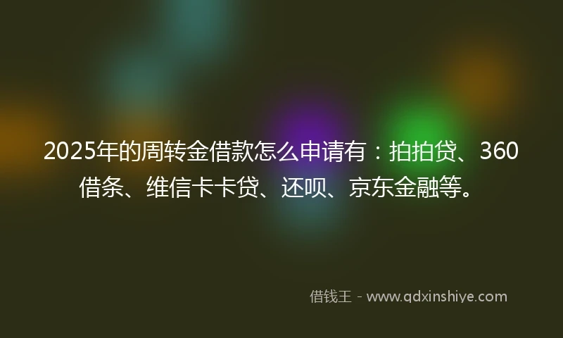 2025年的周转金借款怎么申请有：拍拍贷、360借条、维信卡卡贷、还呗、京东金融等。