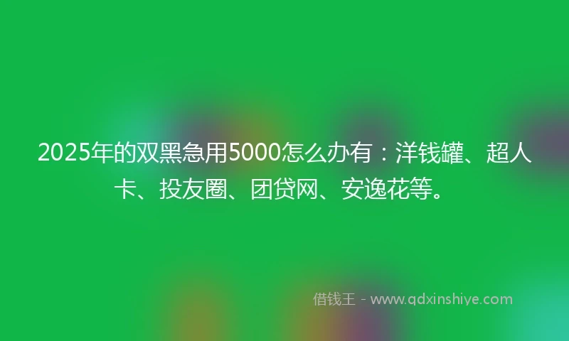 2025年的双黑急用5000怎么办有：洋钱罐、超人卡、投友圈、团贷网、安逸花等。