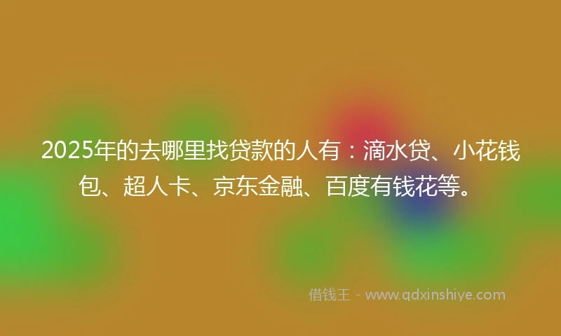 2025年的去哪里找贷款的人有：滴水贷、小花钱包、超人卡、京东金融、百度有钱花等。