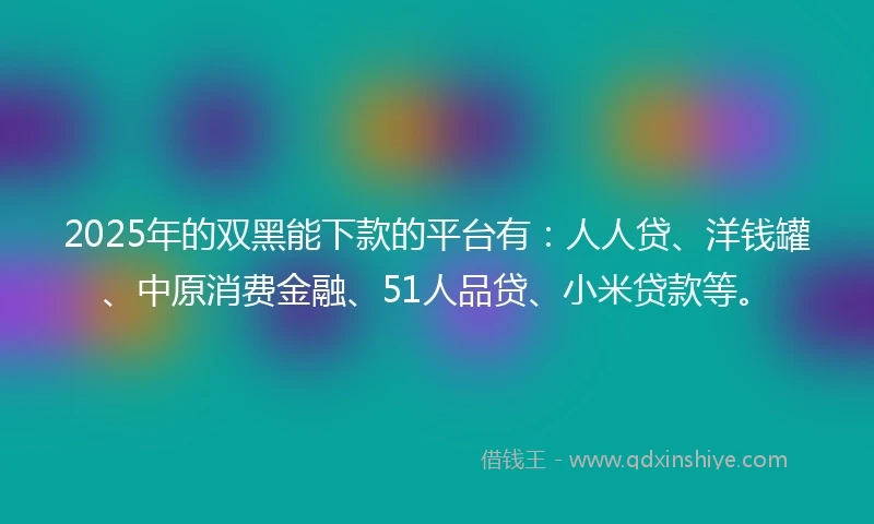 2025年的双黑能下款的平台有：人人贷、洋钱罐、中原消费金融、51人品贷、小米贷款等。