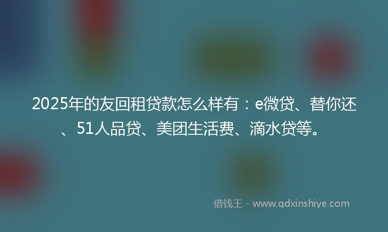2025年的友回租贷款怎么样有：e微贷、替你还、51人品贷、美团生活费、滴水贷等。